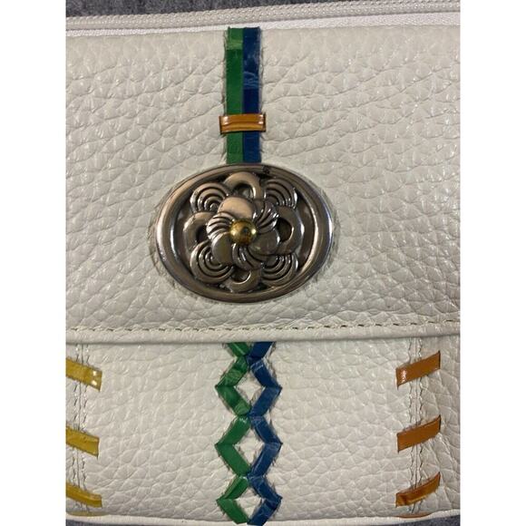 Brighton Purse Small White Leather Multicolor Leather Stitching Crossbody - Picture 3 of 13